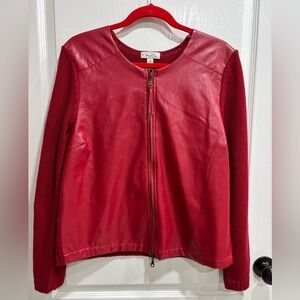 Kim Rogers Red Sweater Full Zip Front Jacket with Faux Leather Front Panels, PL